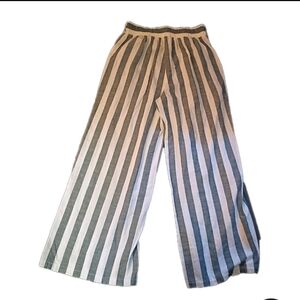 Papaya Striped Cotton Wide Leg Pants Elastic Waist L Beachwear Vacation Travel